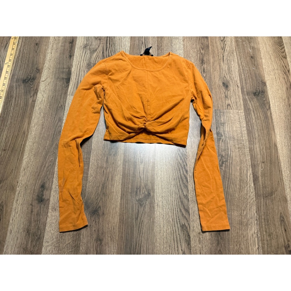 Forever 21 Shirts Womens Size S Orange Long Sleeve Twist Front Knot Crop Top